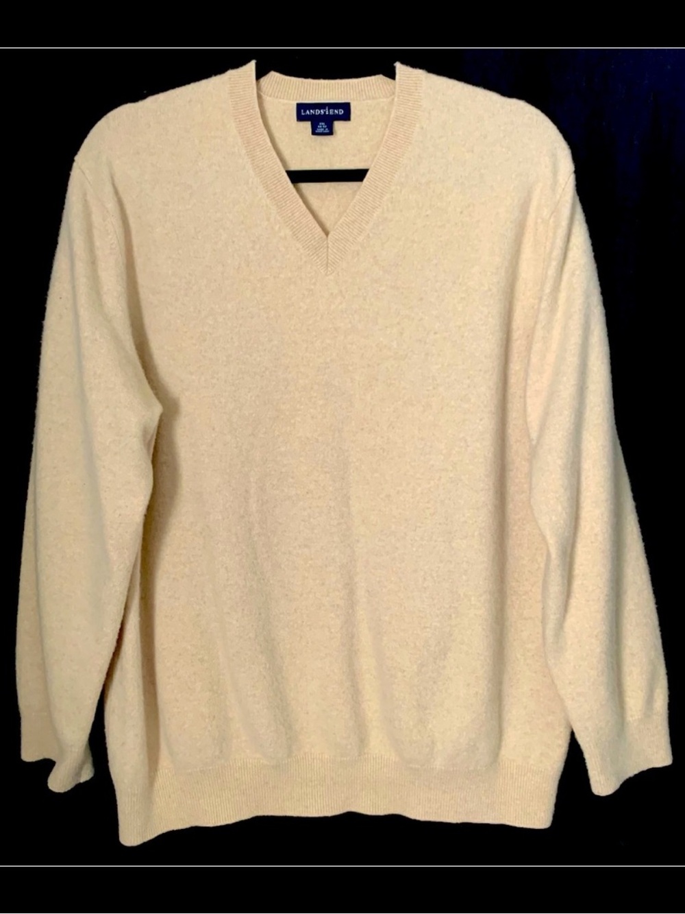 Lands’ End 100% Cashmere Cream V-Neck Sweater